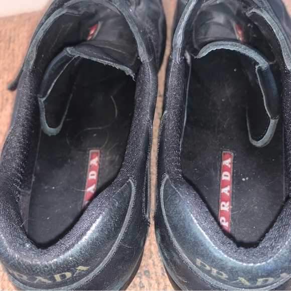 Prada Men's Black Leather Strap Sneakers - Picture 13 of 15